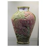 Vintage salt glaze dragon pottery 12" H vase
