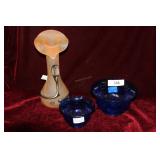 Two Pairpoint blue diamond bowls & Satin art