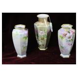 Three Nippon HP floral vases