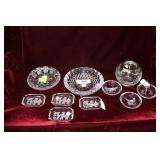 Three St. Lambert bird coasters, cut crystal rose