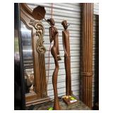 wood carved 30" H couple - man with cigar, & lady