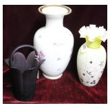 Two vases & basket - Royal purple basket, ruffle