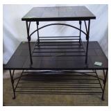 Pr. Wrought iron tile top tables, 1 28"x 28" x