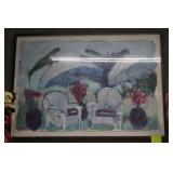 Contemporary pastel on canvas of wicker chairs