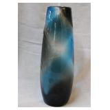Blue & black art glass vase