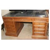 Oak Contemporary writing desk with leather top