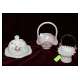 2 Fenton baskets & Dithridge covered dish