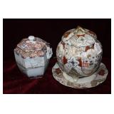 Three pcs Satsuma - plate, lidded jar & biscuit