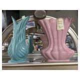 Blue wide mouth vase, & Brush McCoy vase