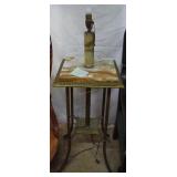 Ornate brass table lamp w/ marble insert