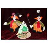 Three Anna Lee dolls - two clowns & Green outfit