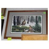 Framed Pheasant print signed lower right 26" x