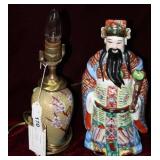 Cloisinee lamp 14" H & 12"H Oriental figure