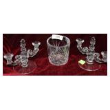 Cut crystal ice bucket & 2 pressed glass