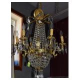 Chandelier with brass & crystal
