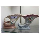 Two Hull cornucopia floral vases