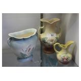 Three pcs floral Hull pottery