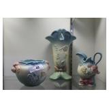 Three pcs blue Hull pottery