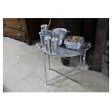 Hand hammered table with drink ware, ice bucket &
