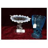 Blue Bird vase & Fenton opalescent dolphin based