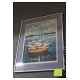 Watercolor of ships in harbor sighed Torroella