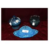 3pcs bue glassware - aqua blown glass ruffle top