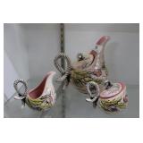 Three pcs. mid-century pink floral Hull