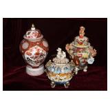 Three Oriental lidded vases