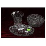 Three pcs cut crystal - celery tray, vase &