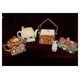 Four pcs cottage ware - teapots, basket & covered