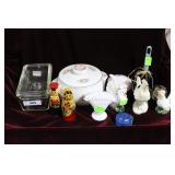 refrigerator dish, Hall bean pot, roosters