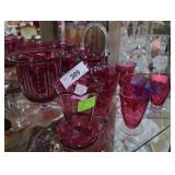 Eleven pcs Cranberry glassware - basket, ruffle