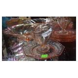 Eight pcs pink depression glass incl wave center