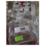 Two square bottom stoppered decanters