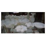 Six pcs Fenton wave crest - bowls, divided dish &