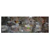 Shelf lot English china cups, saucers and three