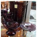 Four pcs amethyst glassware - hobnail footed