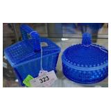 Two lidded opalescent hobnail blue glassware pcs