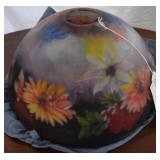 Glass lamp shade w/ reverse painted flowers, 14"