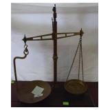 Nice solid brass scales w/ wood base, marked