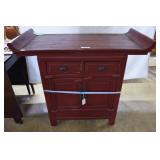 Chinese red lacquer cabinet, 2 drawers, double