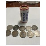Ten V nickels & $25 one dollar coins
