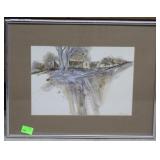 Framed watercolor of Farm House