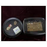 Two Couroc black lacquer Christmas platters