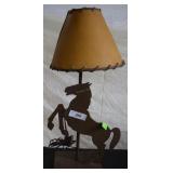 Metal Horse desk lamp, leather wrapped shade,