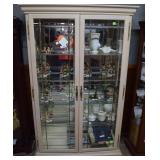 White washed Oak show case, lighted, 4 glass