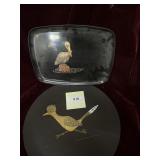 Two Couroc bird black lacquer platters - Pelican
