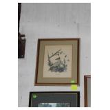 Framed mushroom & bird print 28.5" x 24.5"