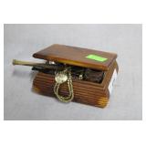 Wood jewelry box LOADED with costume jewelry