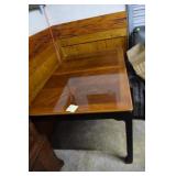 Asian style dining table, top w/ inlaid chevron